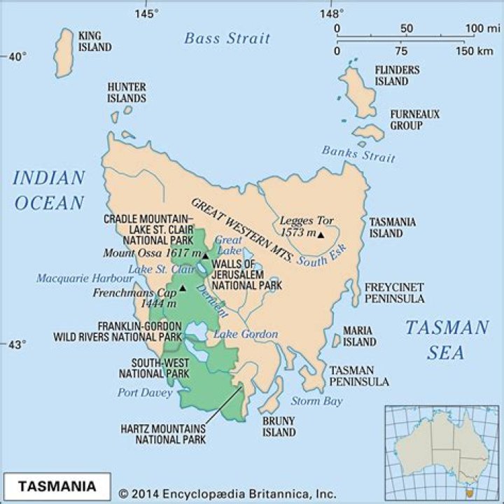 How far is Tasmania from the mainland?