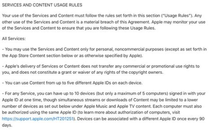 How long is the Apple terms and conditions?