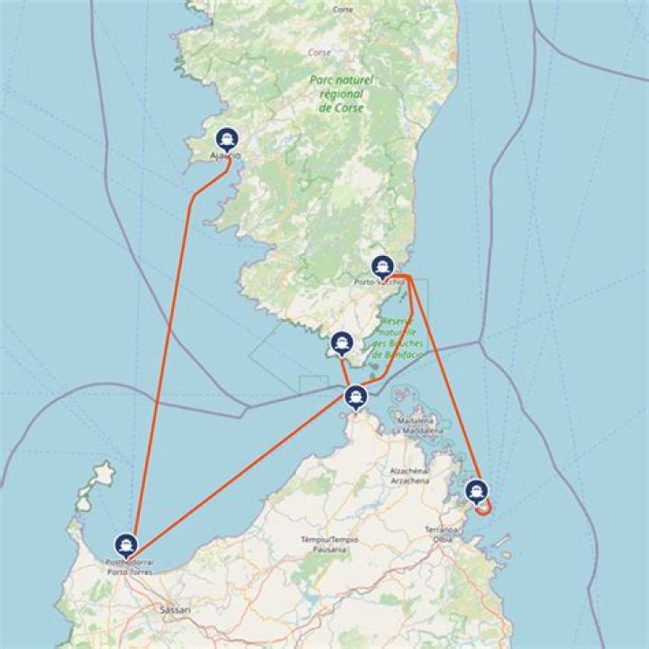 How long is the ferry ride from Sardinia to Corsica?