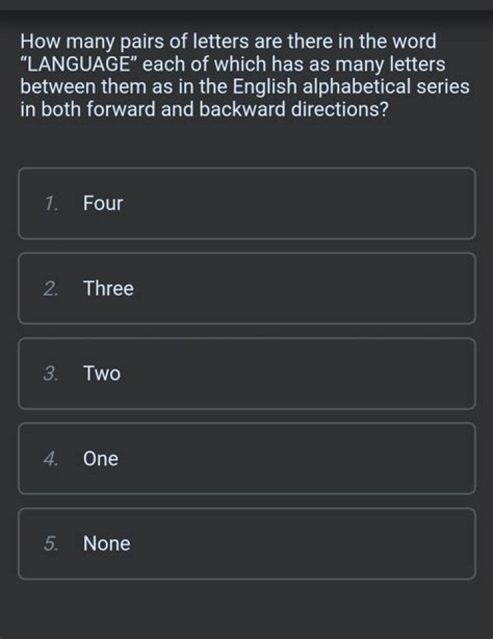 How many pairs of letters are there in the word nursing which have as many letters between them as in the alphabet?