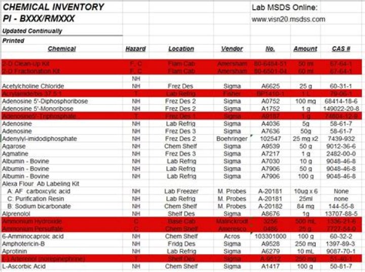 How often should a chemical inventory be performed?