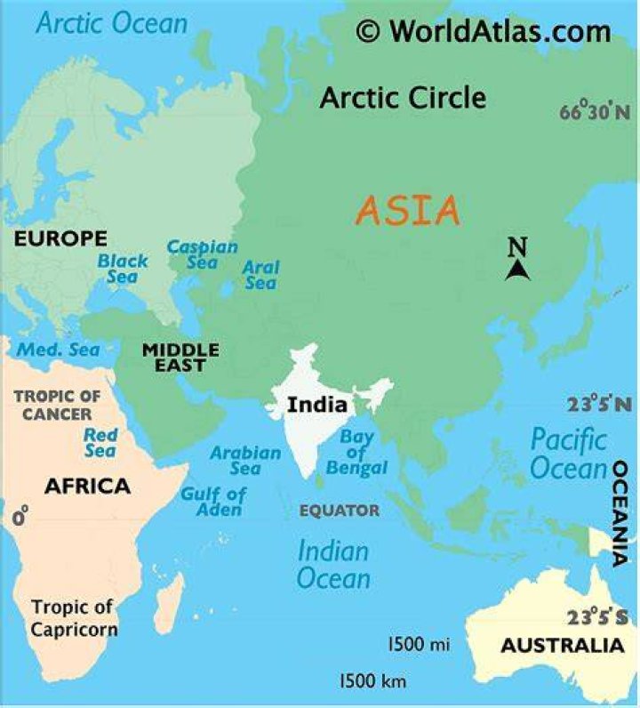 In which direction India is located in world map?