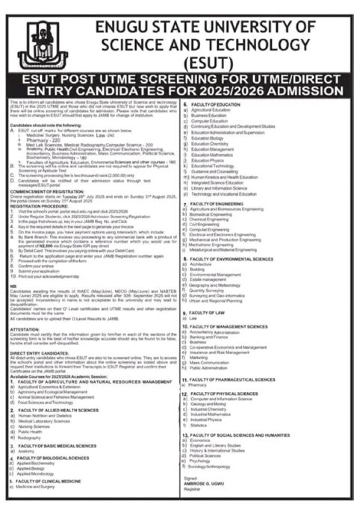 Is Enugu State University form out?