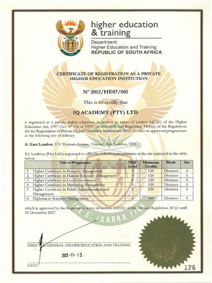 Is iQ Academy registered with Department of Education?