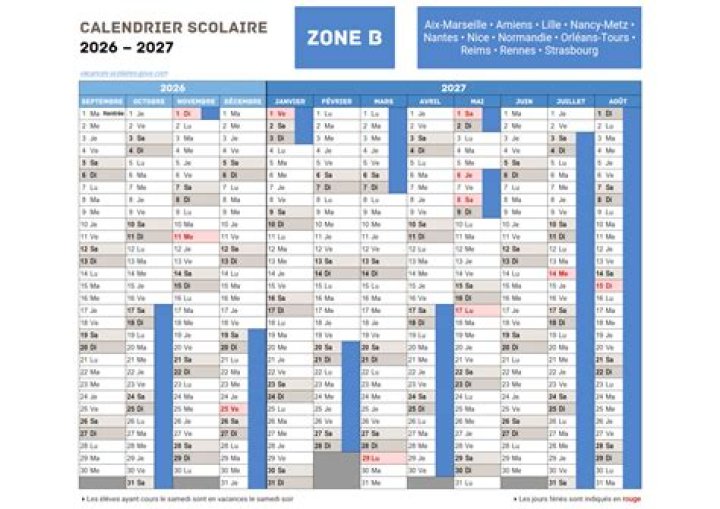 Quand sont les vacances de la zone B ?