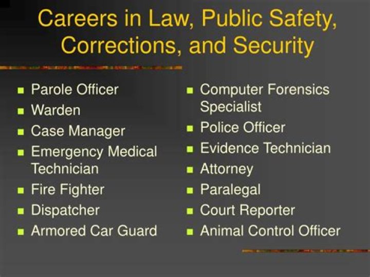 What are examples of law public safety and security careers?