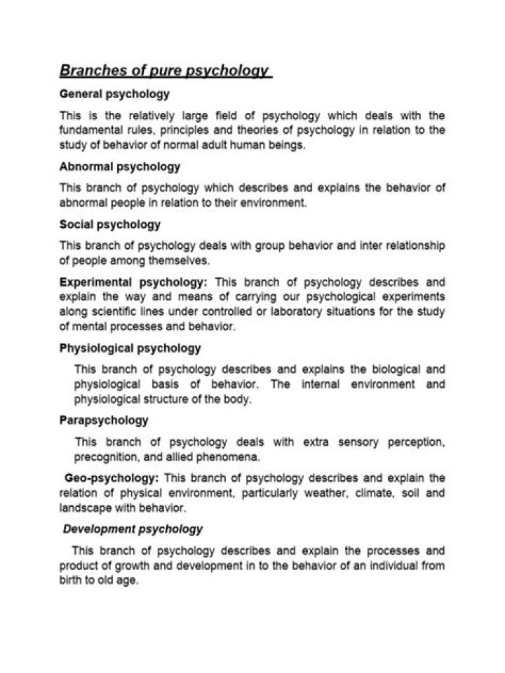 What are the branches of pure psychology?