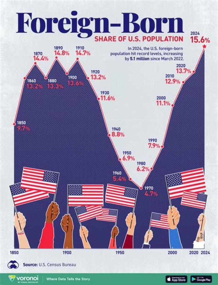 What are the current numbers of foreign born and the percentage of foreign born in the US?