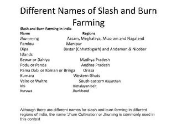 What are the different names by which slash and burn agriculture is known in India?