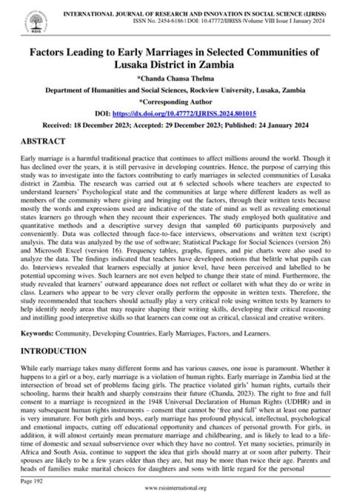 What are the effects of early marriages in Zambia?