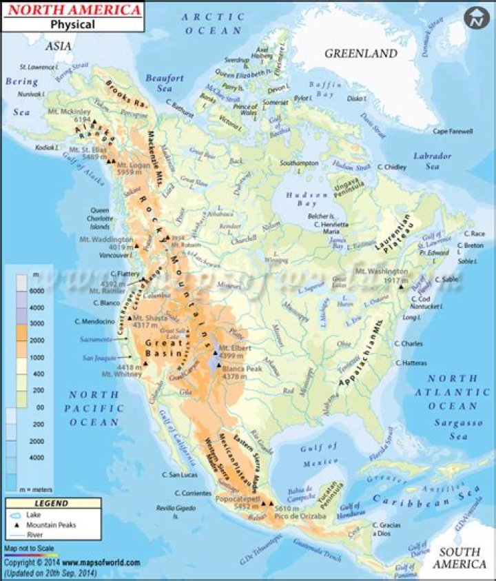What are the main physical features of North America?