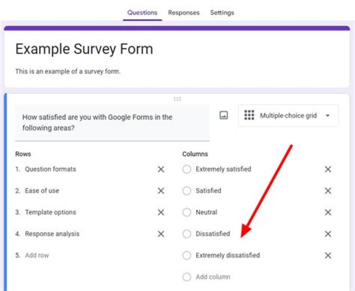 What are the options for questions in Google forms?