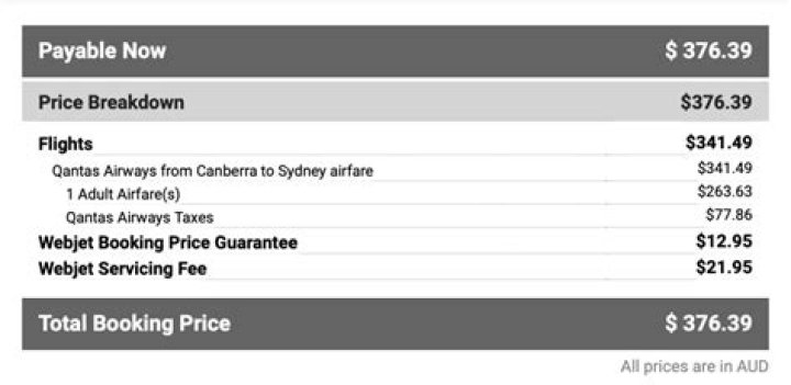 What are webjet booking fees?