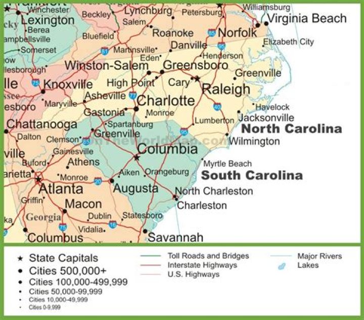 What city borders North and South Carolina?