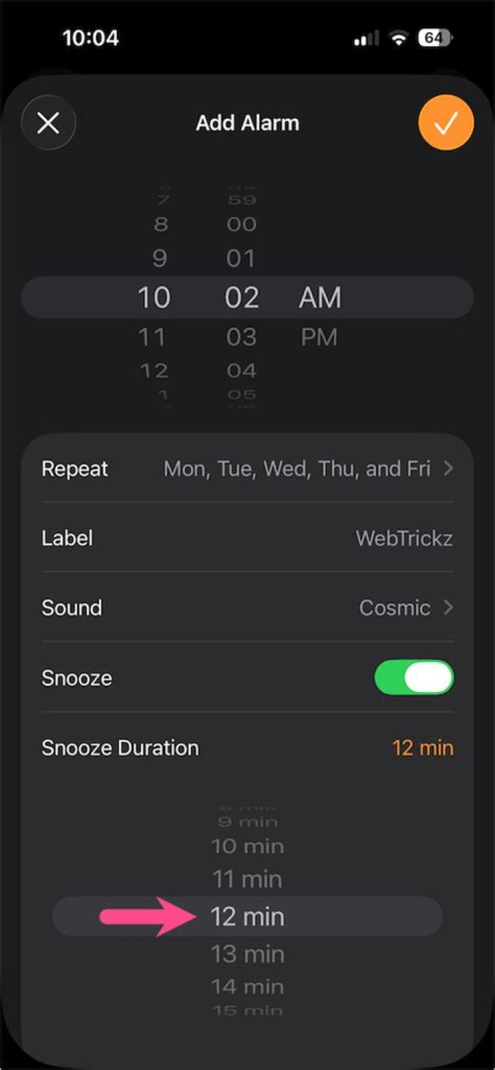 What does snooze mean when setting alarm?