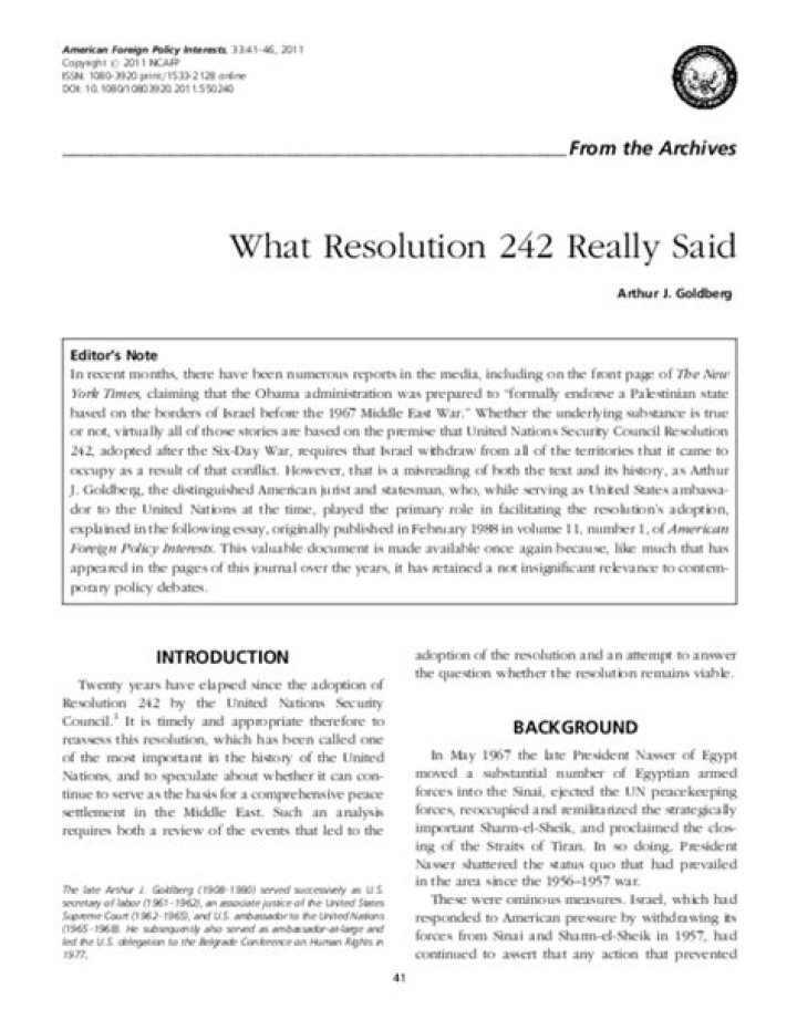 What does the United Nations Resolution 242 state?