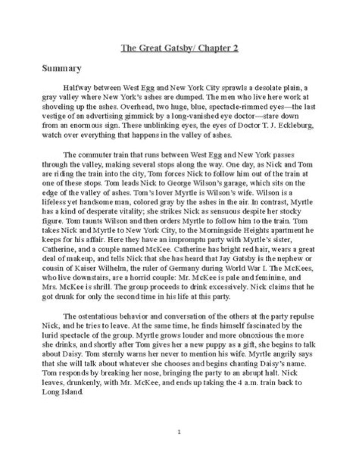 What happens in chapter 2 of The Great Gatsby?