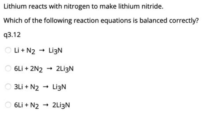 What happens when lithium reacts with nitrogen?