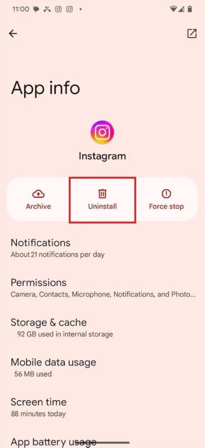 What happens when you uninstall Instagram?