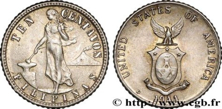 What is a 1944 ten centavos Filipinas worth?