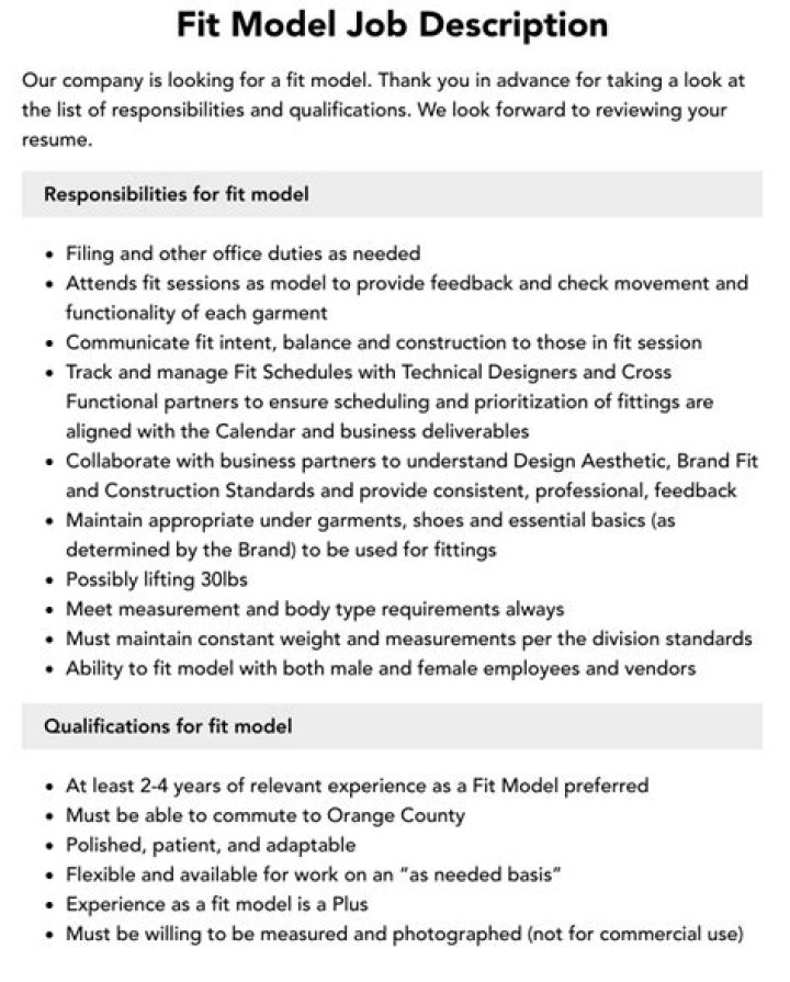 What is a fit model job?