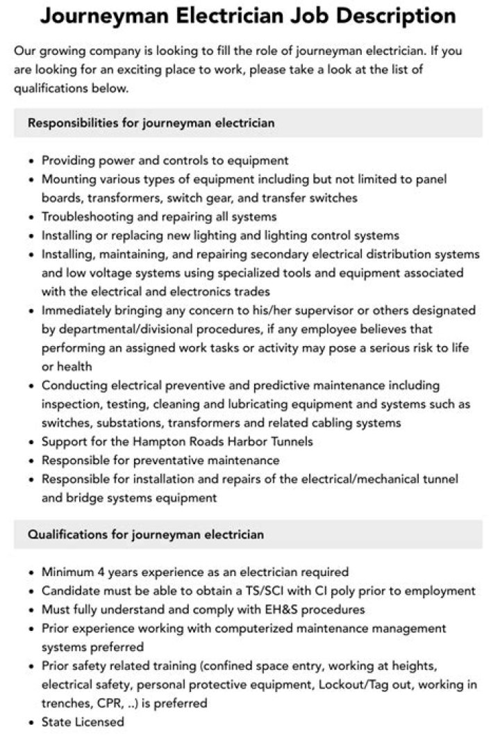 What is a journeyman electrician job description?