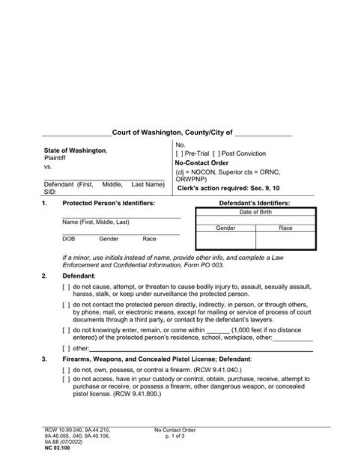 What is a no contact order in Washington state?