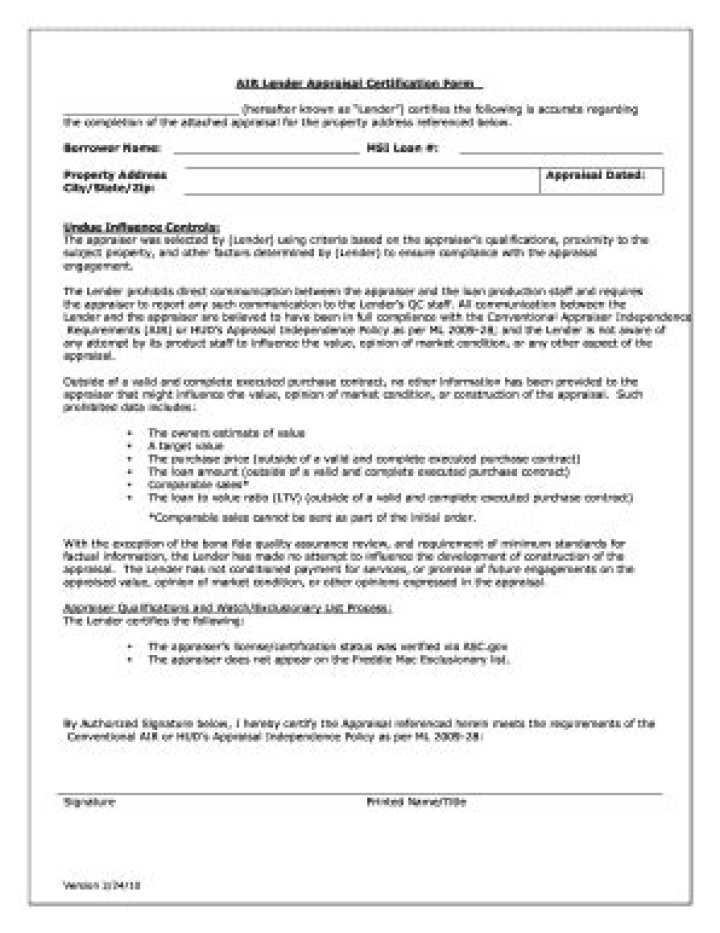 What is an appraisal air cert?