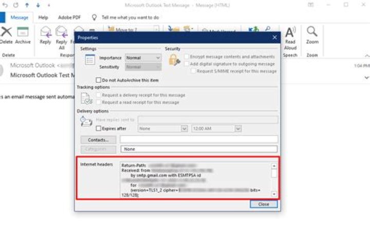 What is an email header in Outlook?