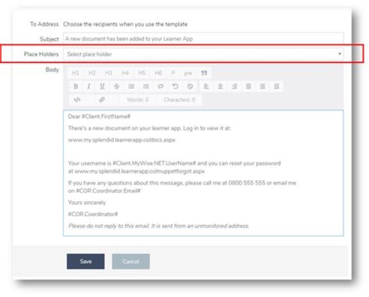 What is an email placeholder?