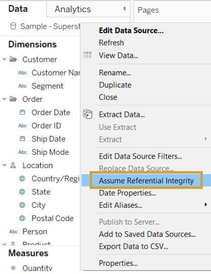 What is assume referential integrity in tableau?
