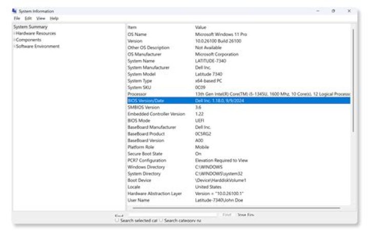 What is BIOS version in laptop?