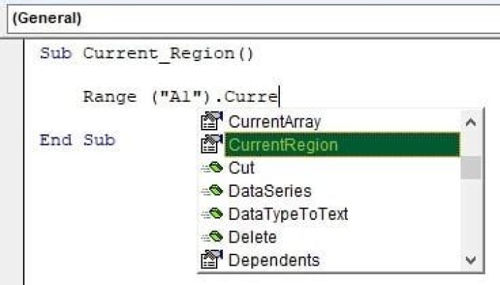 What is current region in Excel VBA?