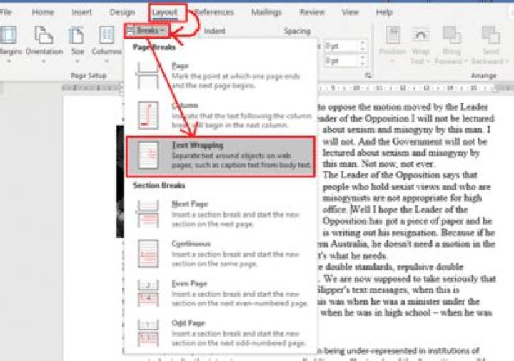 What is text wrapping break?