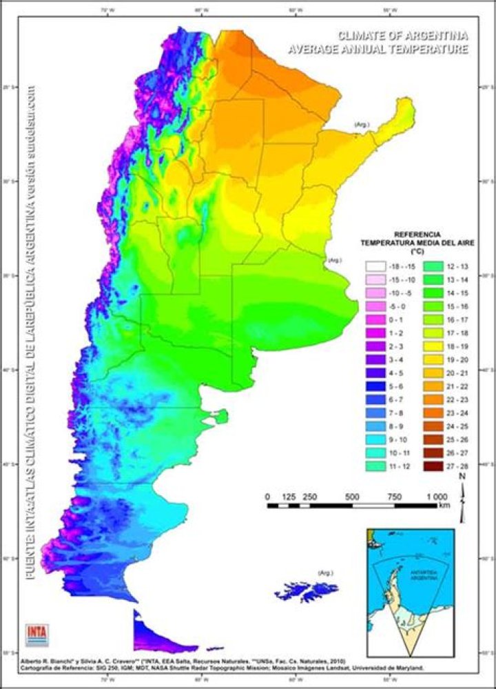 What is the average temperature in Argentina in March?