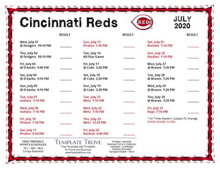 What is the Cincinnati Reds schedule for 2020?