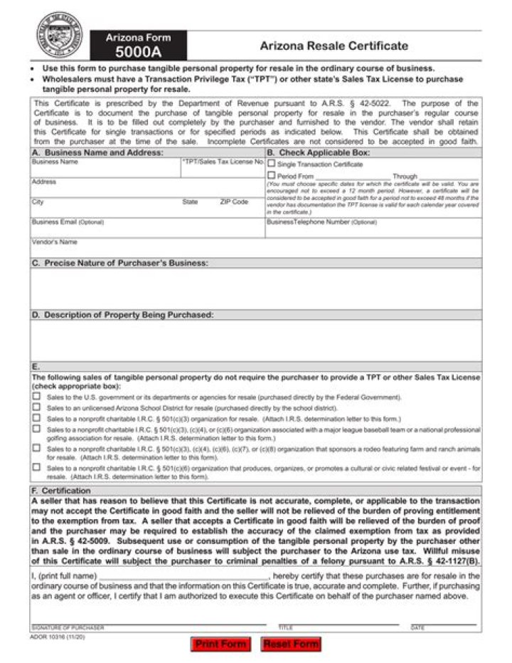 What is the difference between AZ Form 5000 and 5000A?