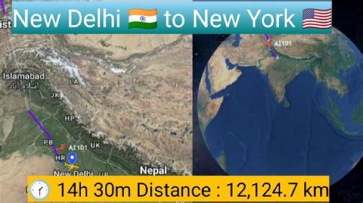 What is the distance between Delhi and New York?