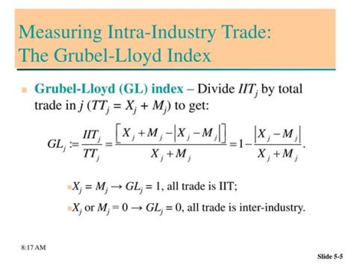 What is the Grubel Lloyd index The index that is used to measure the level of intra industry trade?