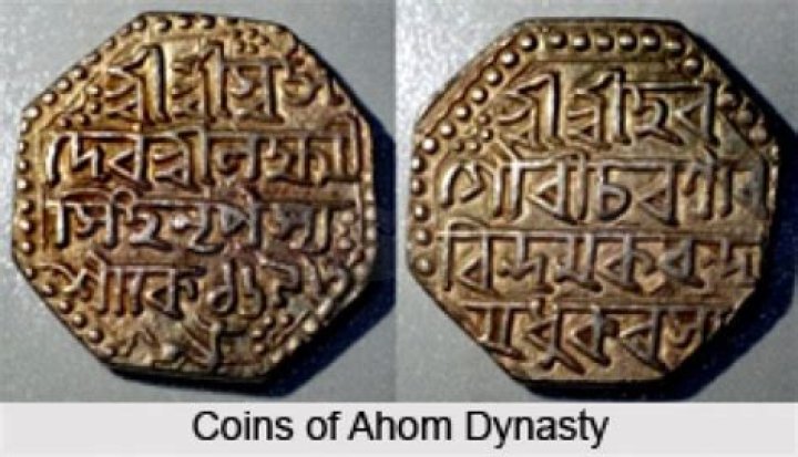 What is the shape of Ahom coins?