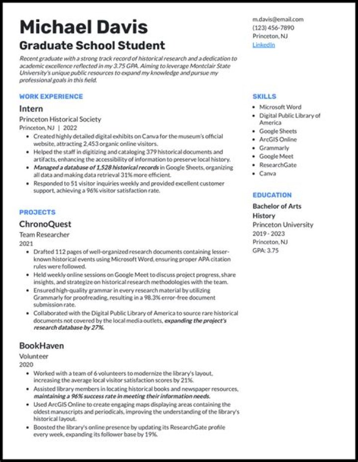 What should a grad school resume include?