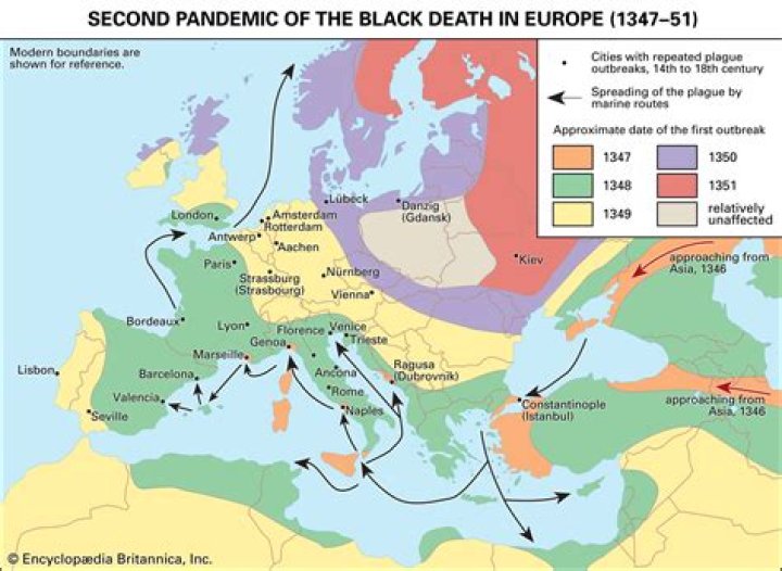 What was the path of the Black Death in Europe?