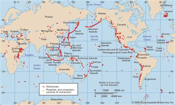 Where are earthquakes volcanoes and tsunamis most common?