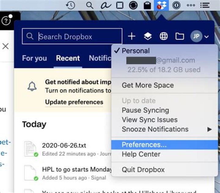 Where do I find Dropbox preferences?