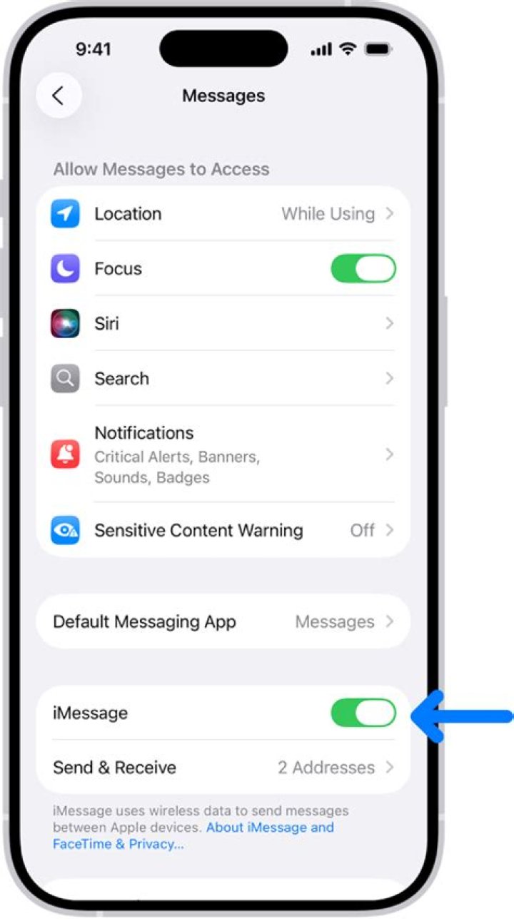 Where is the iMessage setting on iPhone?