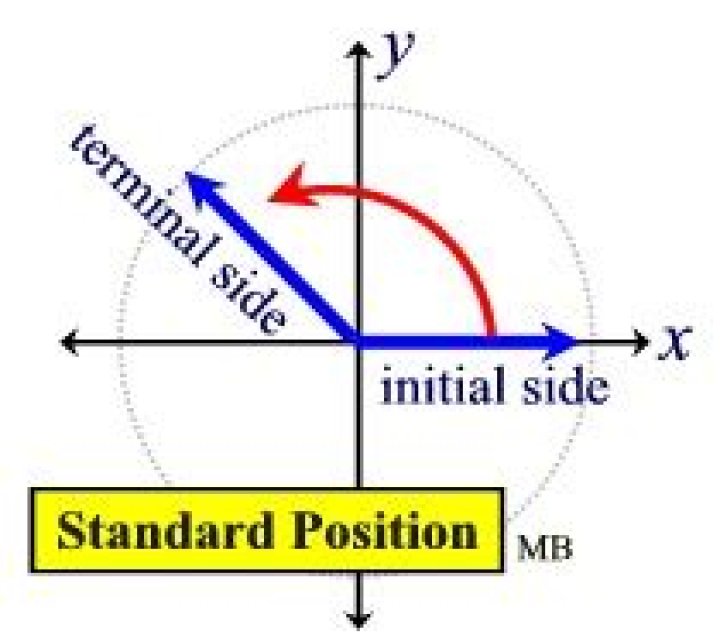Where is the initial side of an angle in the standard position located?