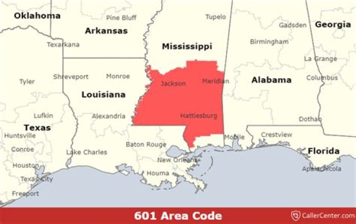 Which area code is 601?
