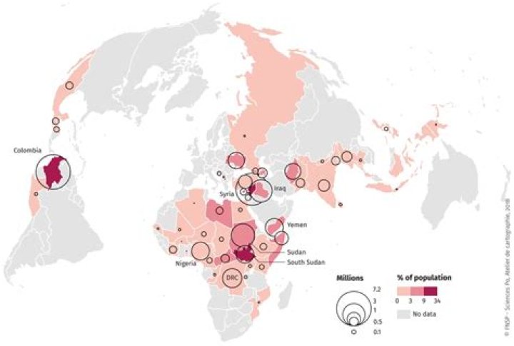 Which country has the most internally displaced persons?