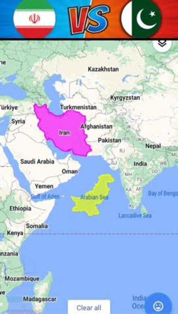Which country is bigger Iran or Pakistan?