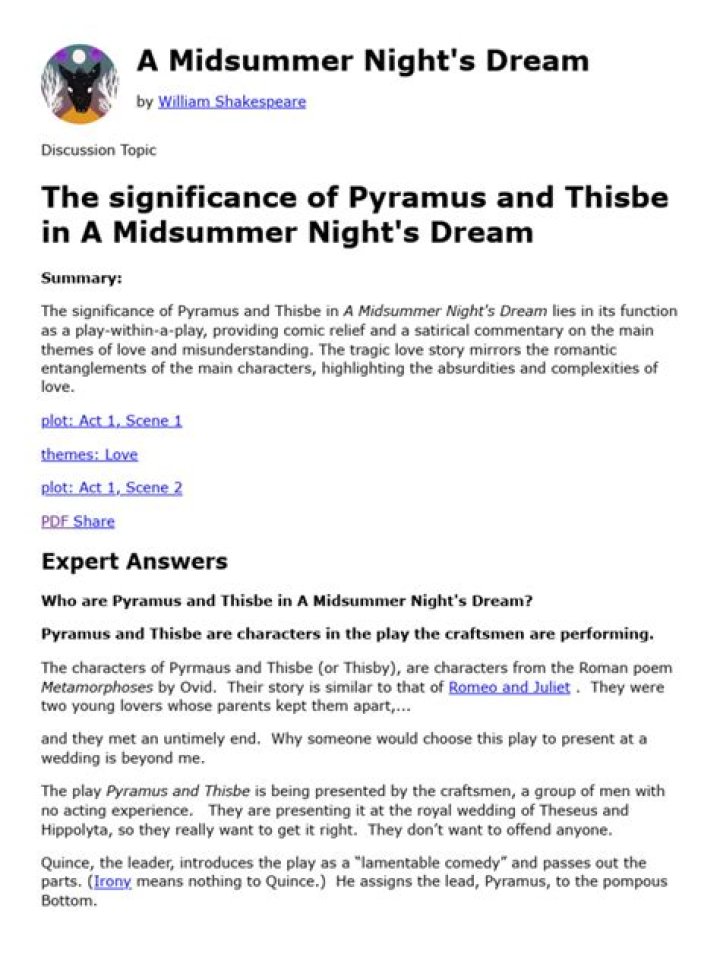 Who are Pyramus and Thisbe in A Midsummer Night's Dream?